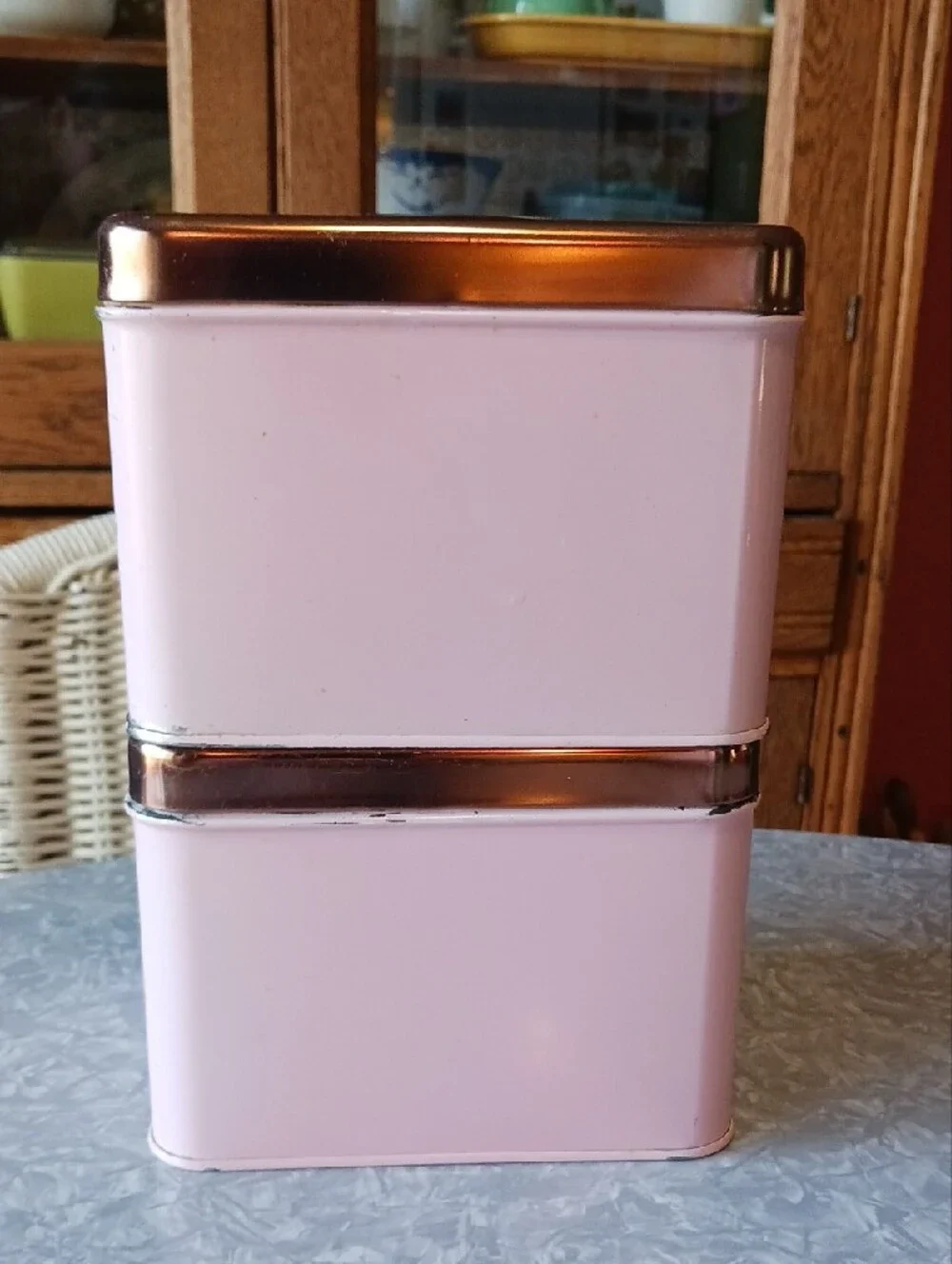 Vintage~ Pink & Copper Kitchen Canister Set - Sugar, Flour, Coffee, Tea